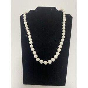 Vintage Signed Miriam Haskell White Milk Glass Ball Bead Necklace 24" READ
